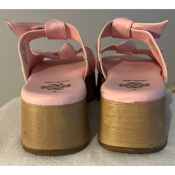 Sam Libby Sandals Womens 7 Pink Slip On Slides Double Bow Platform 2" Heel - Picture 8 of 9
